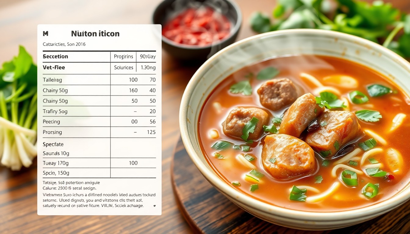 1 tô bún bò bao nhiêu calo, protein? Thành phần, loại tô, chế biến, tác động sức khỏe, biến thể khác biệt